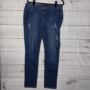 Earl Jean Womens‎ Skinny Distressed Denim Jeans Blue Medium Wash Size 14